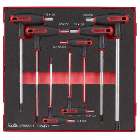 Teng Tools TEDHEX7 T-Handle Ball Point Hex Key Set (7 Pieces)