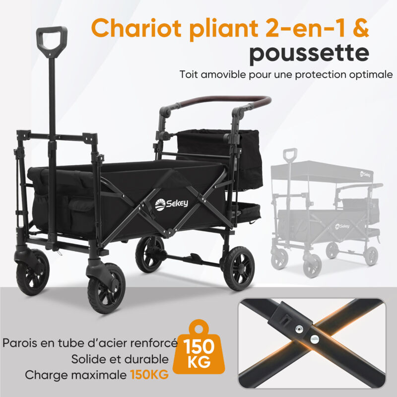 EVER ADVANCED Chariot Pliable Enfant Avec Toit - Capacité 50 Kg - Ceinture 5 Points - Poussette 2-en-1 - Idéal Pour Transport Et Balades