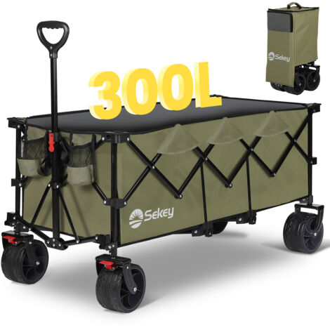 Sekey – Chariot de jardin pliable 300L – Charge max 200 kg – Roues tout-terrain 7 pouces – Pliage innovant à 4 directions