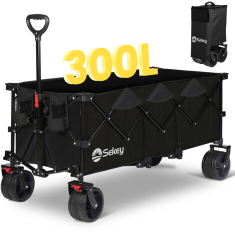 Sekey – Chariot de jardin pliable 300L – Charge max 200 kg – Pneus tout-terrain – Tube acier – Tissu Oxford 600D – Dimensions pliées 58 x 29 x 23cm