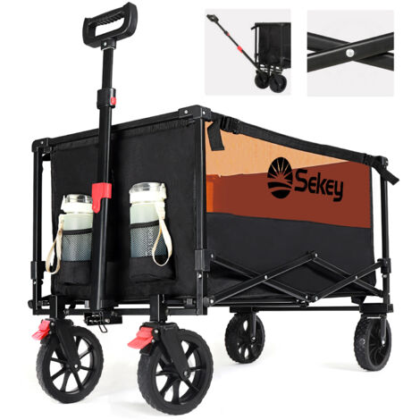 Sekey Chariot pliable 160 L – charge 150 kg – freins – plage & camping – Noir et Orange