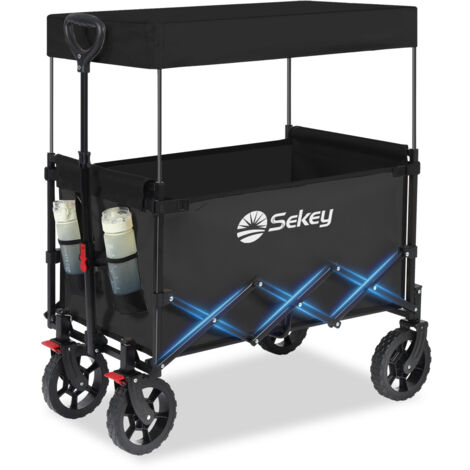 Sekey – Chariot de jardin pliable avec toit – charge max 150 kg – freins pour sécurité – roues robustes pour terrains variés – nettoyage facile