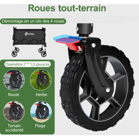 Koity Chariot Pliable 150L - Roues Tout Terrain - Freins - Filet - Pour Plage Camping Courses