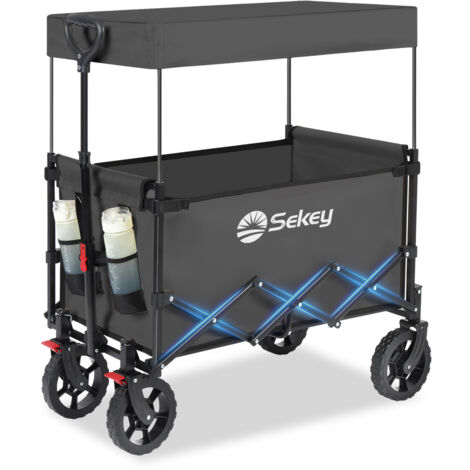 Sekey – Chariot de jardin pliable avec toit – Charge max 150 kg – Tissu Oxford 600D – Roues robustes pour terrains variés – Dimensions plié 49x19x44 cm