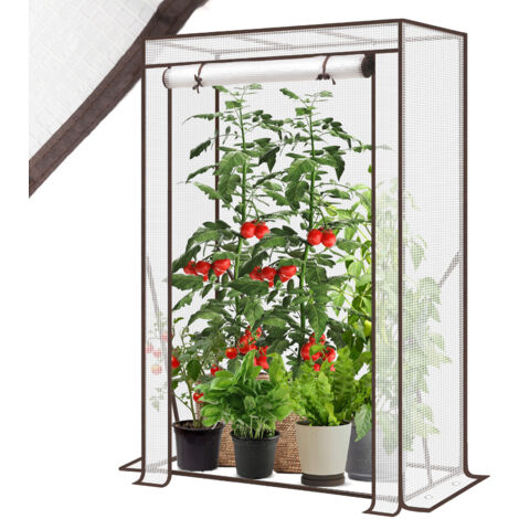 Sekey Serre à tomates PE blanche avec porte zippée enroulable, 100x50x150 cm