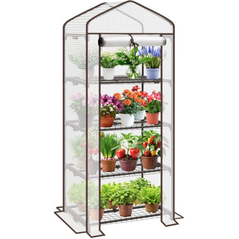 Sekey Mini Serre de Jardin avec 4 Étagères – 69 x 49 x 160 cm, Serre Compacte pour Balcon, Terrasse et Petits Espaces, Blanc