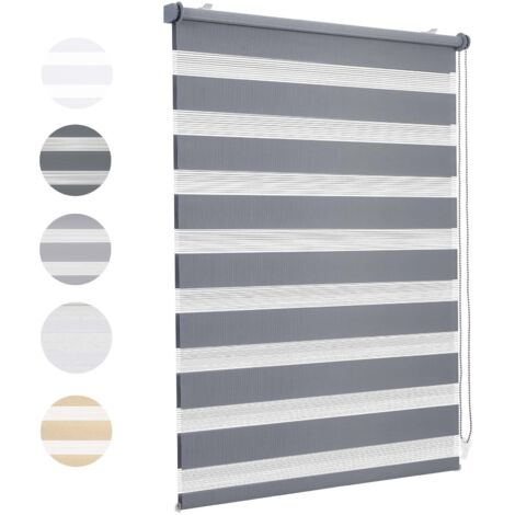 Store enrouleur zébré jour nuit 55 x 130 cm Gris foncé Installation sans perçage occultants protection solaire