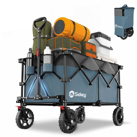 Sekey Chariot de transport pliable 200L – charge 200 kg – roues 17x4 cm – Bleu et Gris