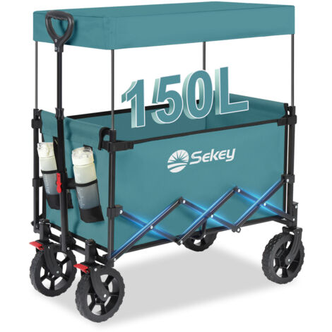 Sekey Chariot pliable avec toit – charge 150 kg – tout-terrain – Vert bleu