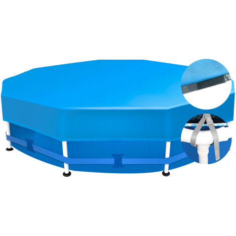 Sekey Bache Piscine Ronde Spéciale Piscines à Cadre Métallique Rond avec Lanières Ajustables et Velcro Antivent et Anti-Poussière Toile Dense Résistante aux Déchirements, 305 cm, Bleu (1/5)