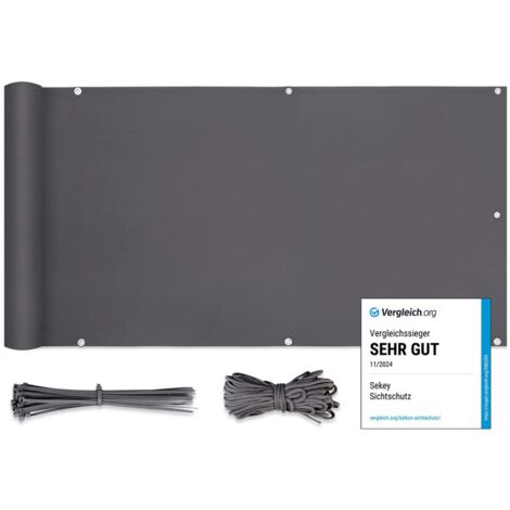 Sekey Brise-Vue pour Balcon Couverture de confidentialité Écran Polyster Vent Protection UV Opaque Résistant aux Intempéries, avec Attaches de câble et Cordons, 90x300 cm, Anthracite