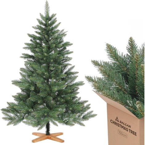 SALCAR Sapin De Noël Artificiel 210 Cm Avec Support Bois - Sapin Nordmann Vert Réaliste