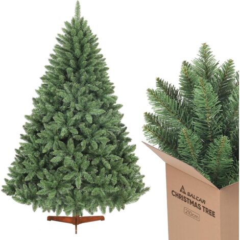 Sapin de Noël artificiel 210 cm – 1066 pointes Nordmann – Support en bois naturel – Pour grands espaces de vie – Salcar