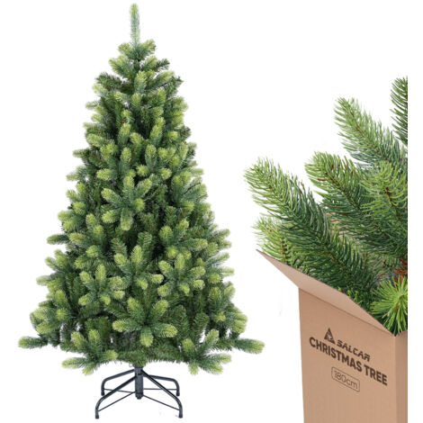 SALCAR Sapin de Noël Artificiel de avec Pointes Rondes réalistes en PE et Branches en PVC Invisibles, réaliste dans Un Vert délicat, Support en métal Stable, idéal pour l'intérieur, 180 cm (1/5)