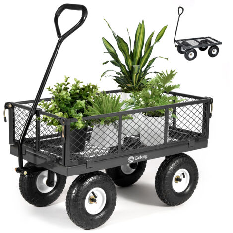 Sekey Chariot de jardin 300 kg avec parois rabattables – remorque de transport robuste, Gris
