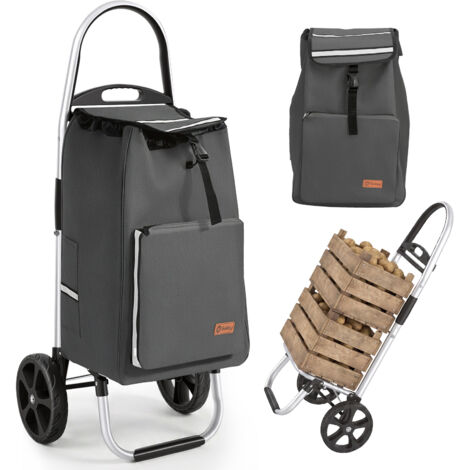 Sekey chariot de courses 2 en 1 pliable, 50 L avec sac isotherme, grandes roues robustes, gris