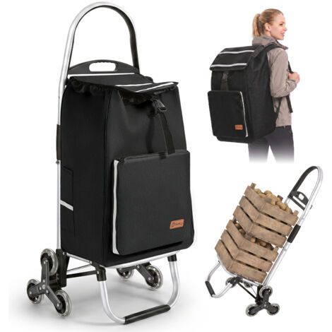 Sekey chariot de courses multifonction 4 en 1 pliable, 50 L, avec sac isotherme, sac à dos amovible et roues monte-escalier, noir
