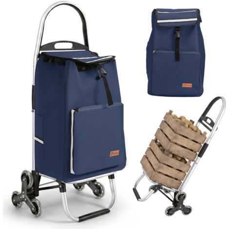 Sekey chariot de courses pliable 2 en 1, 50 L avec sac isotherme, chariot monte-escalier avec roues, bleu