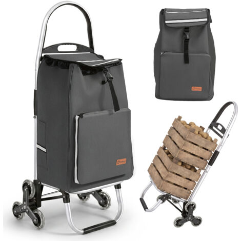 Sekey chariot de courses pliable 2 en 1, 50 L avec sac isotherme, chariot monte-escalier avec roues, gris