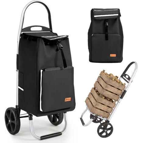 Sekey chariot de courses 2 en 1 pliable, 50 L avec sac isotherme, grandes roues robustes, noir