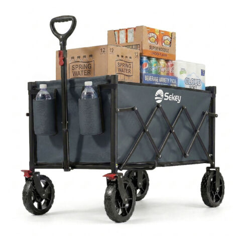 Sekey chariot pliable 120 L, chariot de transport robuste 100 kg, poignée télescopique réglable, pour jardin, courses, camping, gris (1/5)