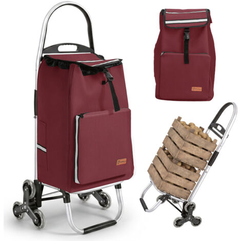 Sekey chariot de courses pliable 2 en 1, 50 L avec sac isotherme, chariot monte-escalier avec roues, rouge
