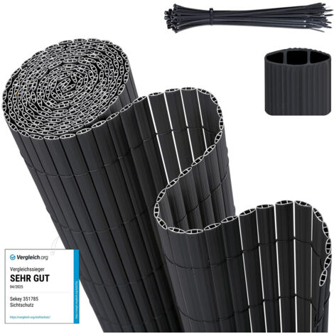 Sekey Brise-vue en PVC 100x300 cm – Double renfort – Protection intime pour clôture de jardin – Anthracite (1/5)