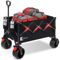 SUNULA Chariot pliable 200 kg – roues larges – porte-gobelet – Noir