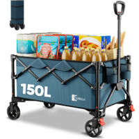 SUNULA Chariot pliable tout-terrain 150 L – charge 120 kg – poignée 1‑clic – Bleu