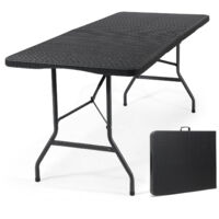 Table de buffet pliante Sekey 180 cm, table de camping avec poignée de transport, table de fête, table de jardin pliante pour jardin, terrasse et balcon, pour 6 personnes, noire - rotin
