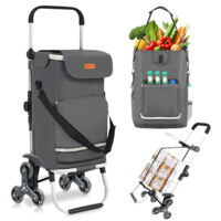 Sekey Chariot de courses pliable 3-en-1 – aluminium – sac étanche avec compartiment isotherme – 6 roues monte-escalier – gris