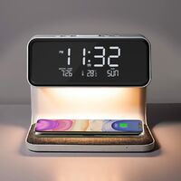 Lampe de chevet tactile sans fil LED avec chargeur 5W – 3 niveaux de luminosité – Fonction double réveil – Abat-jour noir – Wilit