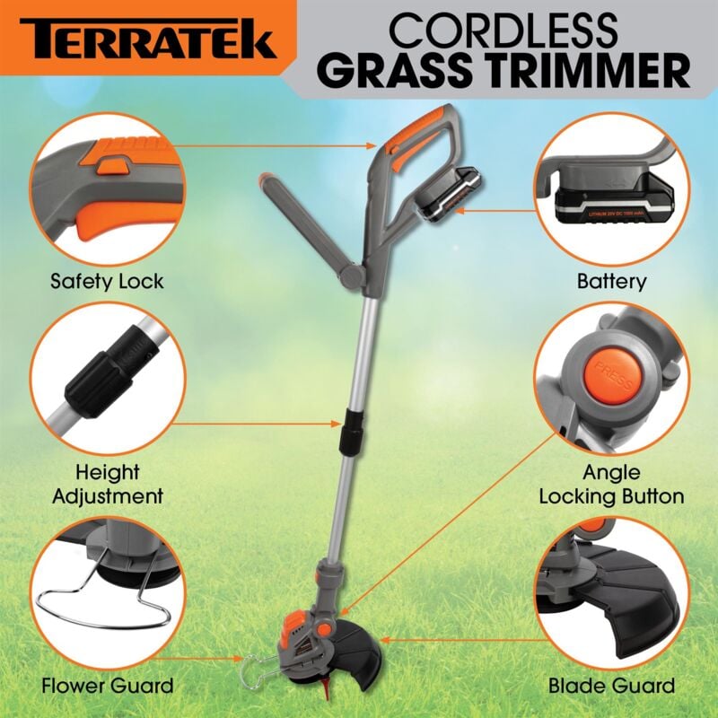 Terratek cordless strimmer with shop 2 batteries