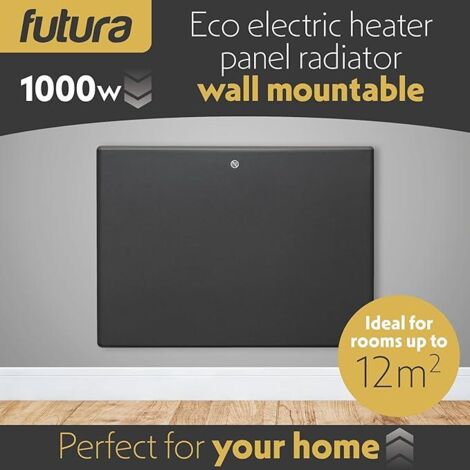 Futura 1000W Electric Heater Wall Mounted Panel Radiator with Thermostat Lot 20 Grey