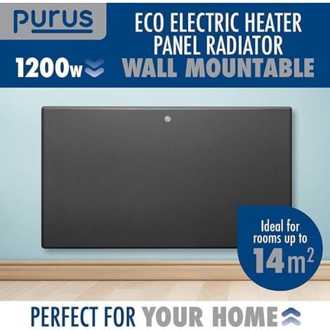 Purus 1200W Electric Heater Wall Mounted Panel Radiator with Thermostat Lot 20 Grey