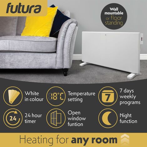 Futura Eco Electric Panel Heater 2000W Bathroom Safe Setback Timer Wall Mounted Lot 20 Low Energy Electric Heater
