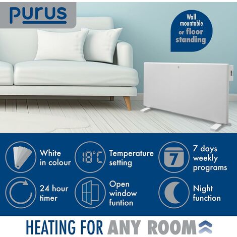 Purus 1800W Eco Panel Heater Bathroom Safe Setback Timer Wall Mounted Lot 20 Low Energy Electric Heater