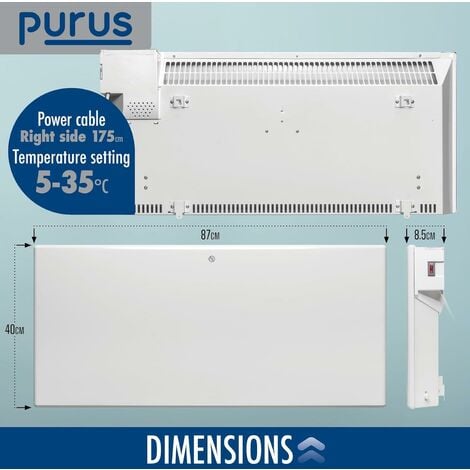 Purus 1800W Eco Panel Heater Bathroom Safe Setback Timer Wall Mounted Lot 20 Low Energy Electric Heater