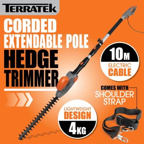 Terratek 2.75m 550W Electric Long Reach Corded Pole Hedge Trimmer Telescopic Extendable Pole 10m Cable