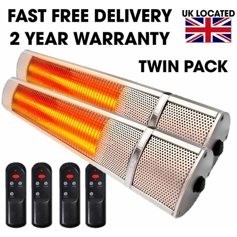 Twin Pack Patio Outdoor Electric Heater 2kw Wall Mounted Infrared Garden - Wall Mounted Electric Garden Heaters Uk