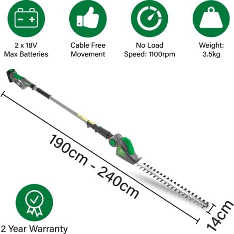 Gracious Gardens 18V 2.4m Cordless Electric Hedge Trimmer Long Reach 2 Batteries Included