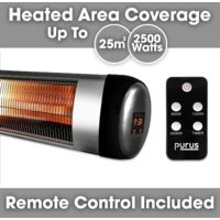 Futura Purus 2500 Patio Heater Wall Mounted Electric Infrared Outdoor Garden Heater, Bathroom Heater Remote Control