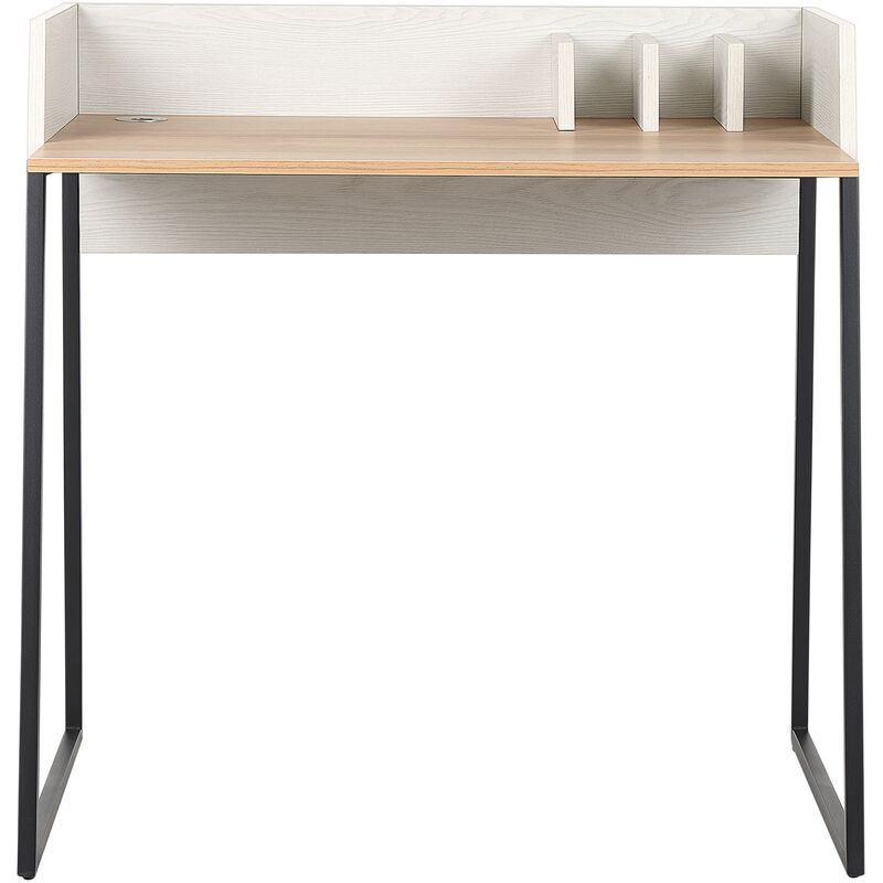 Scrivania da Ufficio Home Office con Piano 90 x 50 cm con Scaffali Legno  Chiaro e Nero Beliani