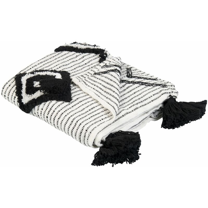 Coperta rettangolare 130 x 150 cm Poliestere PET Bianco e Nero Saatli