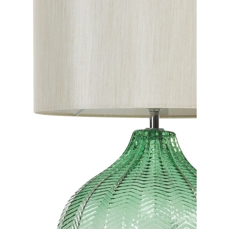 Lampada da tavolo con paralume tessuto e base in vetro retrò verde Keila