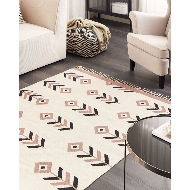 Tappeto Kilim in cotone a pelo basso 200 x 300 cm reversibile rettangolare  beige e nero Niavan