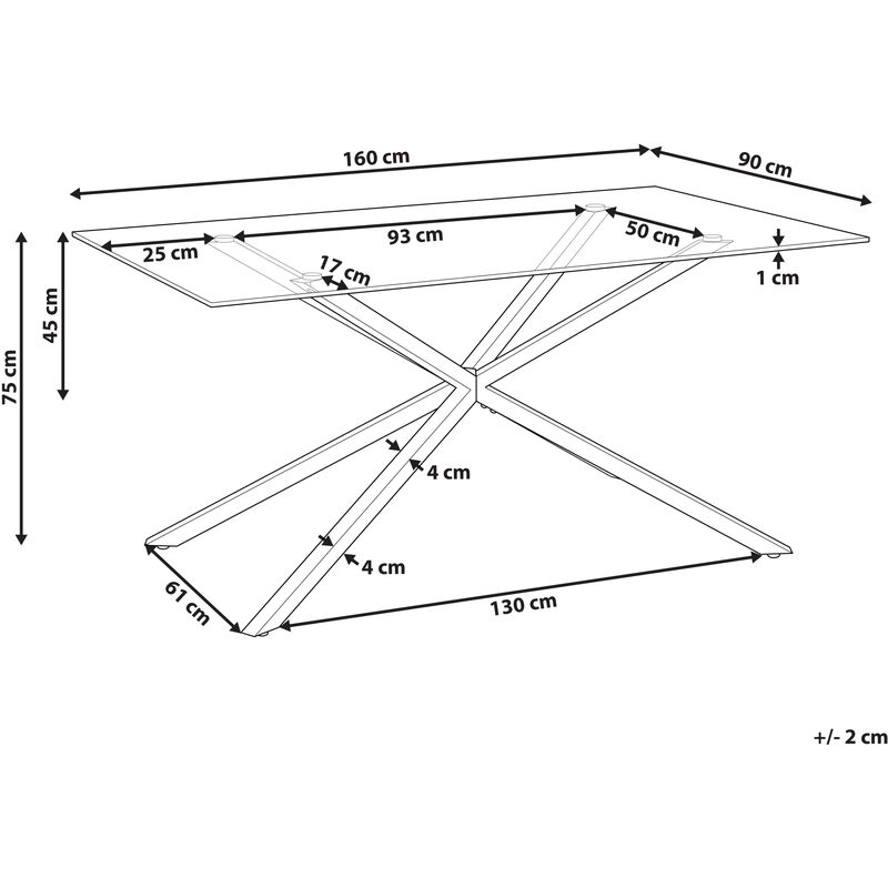 Tavolo da pranzo rettangolare con piano in vetro temperato trasparente 160  x 90 cm gambe in argento Cora