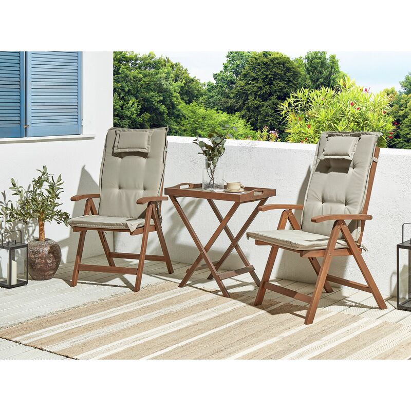 Set da giardino con 6 sedie legno di acacia scuro con cuscini blu AMANTEA 