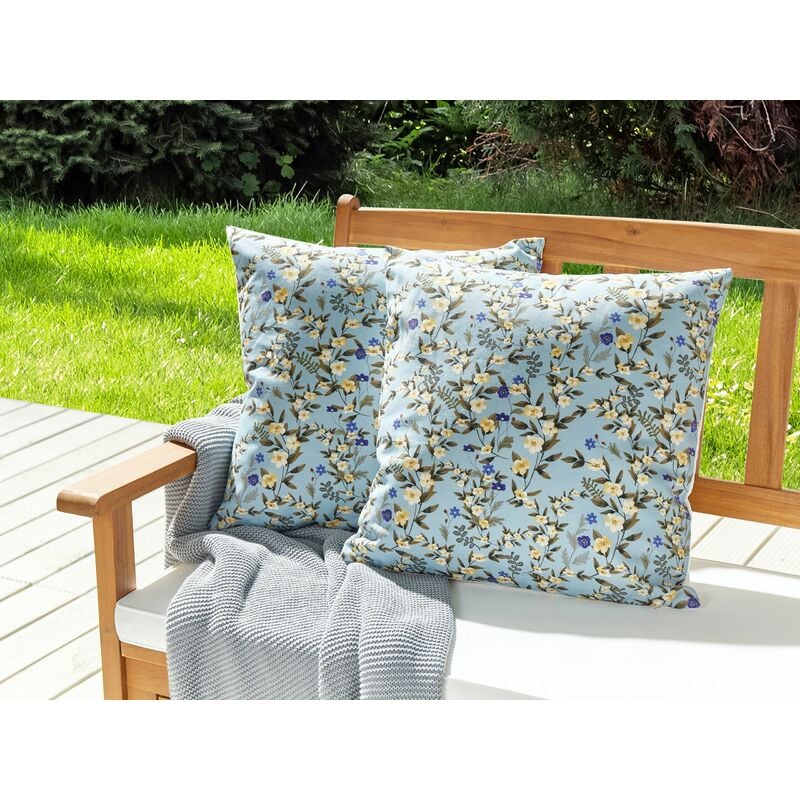 Set di 2 cuscini da giardino per esterni rettangolari con stampa floreale  45 x 45 cm Blu Valloria