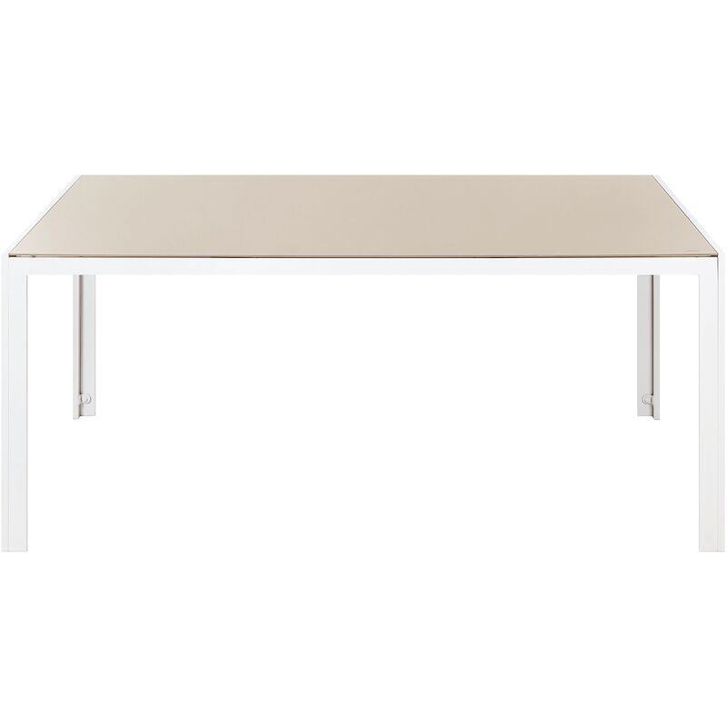 Tavolo da Giardino Piano Vetro Temperato Struttura Alluminio 160 x 90 cm  bianco e beige Catania